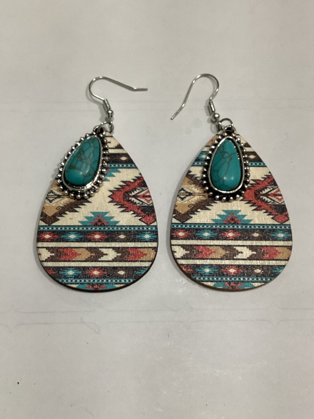 Turquoise Teardrop Aztec Print Dangle Earrings - Women Jewelry